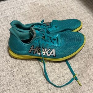 HOKA  Teal and Yellow running spikes